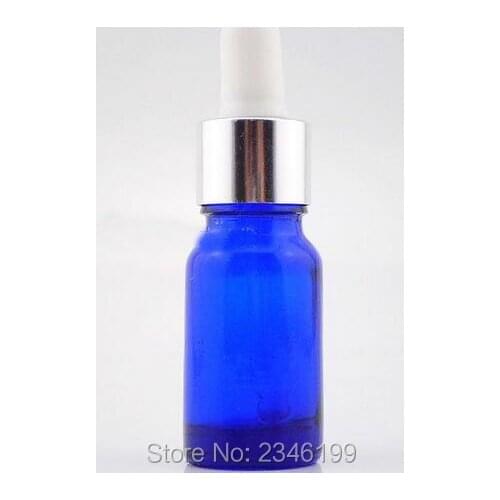 10ML Blue Color Glass Oil Bottle, With Silver Circle Screw Cap With Dropper 10CC Glass Essential Oil Vials, 50pcs/lot
