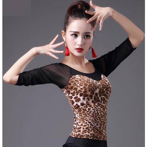 Latin Dance Clothes Top For Women Dancers Half-sleeve Leopard Print Sexy Costume Ballroom Flamengo Practice Performance Wear