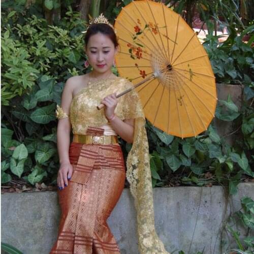 Thai traditional Spring autumn stand collar Dress purple Red Coffee Hotel welcome Uniform Club annual meeting activity clothes