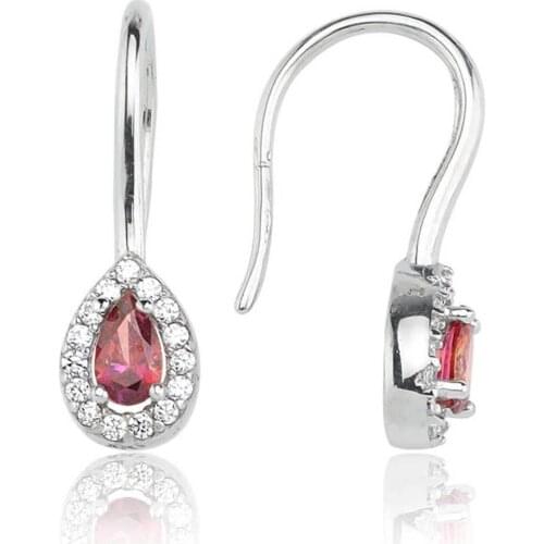 Valori Jewels 0.40 Carat, Zirconia Red And White Pear Gemstone, Rhodium Plated, Sterling Silver Fish Hook Dangle Earrings