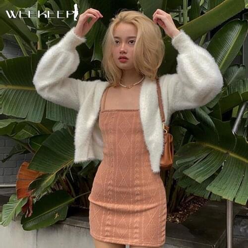 Weekeep Elegant White Sweater Cardigan Fashion Streetwear Long Sleeve Casual Autumn Winter Outwear Coat Women Harajuku y2k Solid