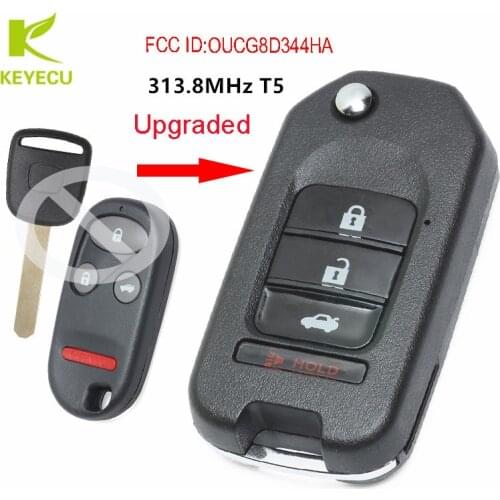 KEYECU Replacement Upgraded Flip Remote Car Key Fob 3+1 Button 313.8MHz T5 for Honda 2002-2004 CR-V FCC ID: OUCG8D344HA