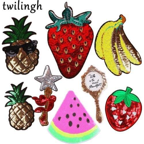 Twilingh Patches Sewing Iron-On Accessories Big Fruit Embroidered Sequined Patches For Clothing
