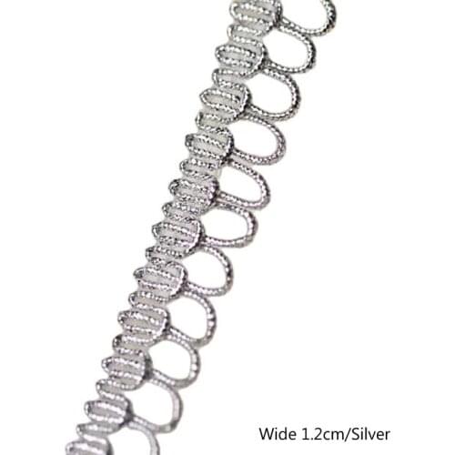 1.2CM Wide Luxury Embroidery Silver flower lace fabric trim ribbon DIY sewing applique collar cord guipure wedding dress decor