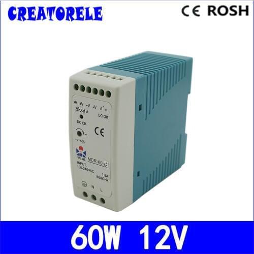 Ac to dc din raiI MDR-60-12 12V 5A 60W Strip Iight Iamp Ied driver source switching power suppIy voIt