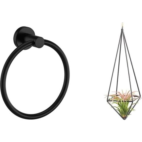 JFBL Hot Modern Rustic Art Style Freestanding Hanging Iron Tillandsia Air Plant Rack & Black Towel Ring Hand Towel Rack