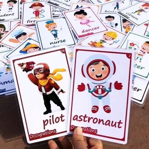 45pcs Occupations and Jobs Flash Cards Learning Toys for Children English Vocabulary Picture Cards Teacher Teaching Aids