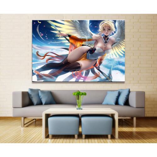 Home Decor Modular Canvas Picture 1 Piece Sexy Mercy Overwatch Game Painting Poster Wall For Home Canvas Painting Wholesale