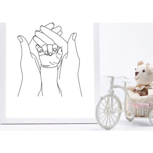 Baby Mother Hands Nursery Line Art Print Black White Picture Love Shower Wall Art Canvas Painting Baby Nordic Poster wall Decor
