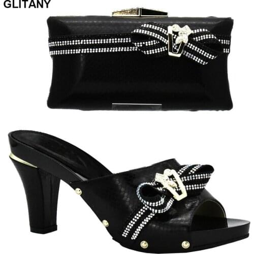 New Arrival Nigerian Party Shoe and Bag Sets Decorated with Rhinestone Latest African Matching Shoes and Bags Italian In Women