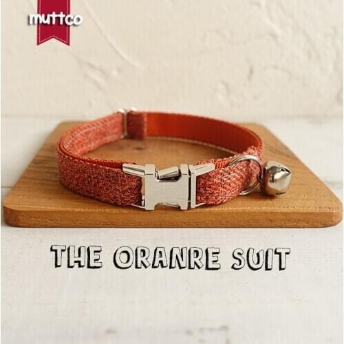 10pcs/lot MUTTCO handmade kitten collar THE ORANGE SUIT gentleman pet products personalized ID collar for small cat UCC069