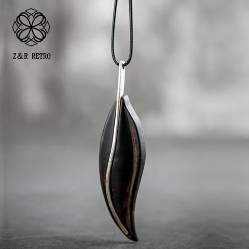 Vintage Wooden Leaf Necklace Long Chains On the Neck 2021 Fashion Suspension Pendant Costume Jewelry for Women Trend Accessories