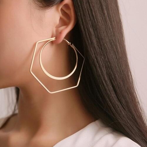 1 Pair Unique Women Exaggerated Geometry Big Round Hexagon Drop Earring Jewelry Accessory for Shopping Date Office School Work