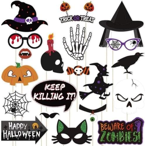 20 Pcs Halloween Photo Booth Props Witch Hat Crow Glasses Party Photo Props Funny Props for Halloween Photo Shooting