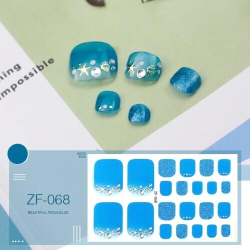 22tips/sheet 5D Diamond Glitter Toe Nail Stickers Waterproof Full Cover Foot Decals Toe Nail Wraps DIY Salon Manicure