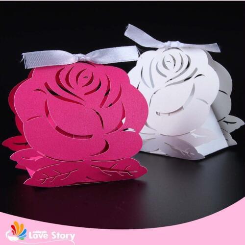50pcs flower Laser Cut wedding paper candy box party favors gift box wedding box decoration party supplies