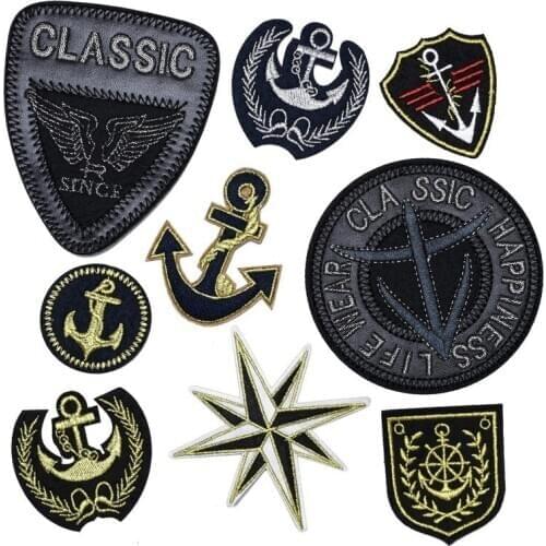50pcs/lot Vintage Embroidery Patch Letter Happiness Gold Silver Anchor Clothing Decoration Sewing Accessory Iron Heat Transfer