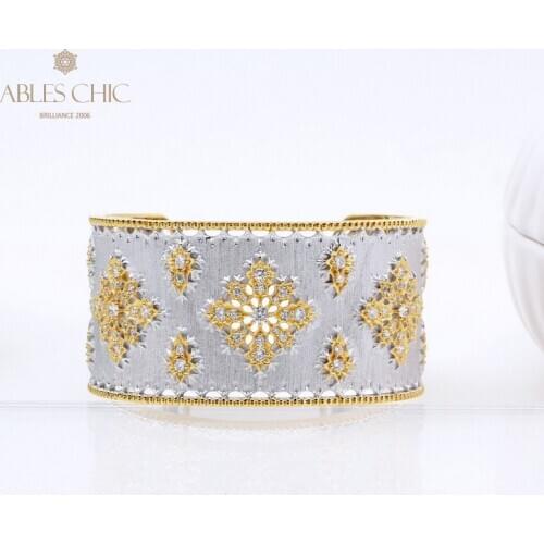 925 Silver Retro Filigree Silky Flowers Bangle Bracelet Tulle Element Renaissance Style Dream Wide Cuff Women Fine Jewelry 2021
