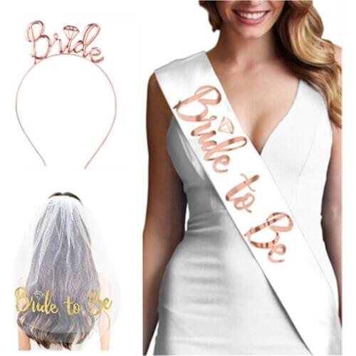 Wedding Decorations Bridal Shower Wedding Veil Team Bride To Be Satin Sash Bachelorette Party Girl Hen Party Decoration Supplies
