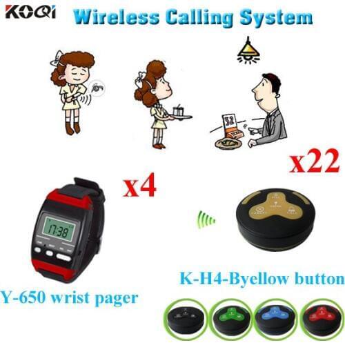 Wireless Waiter Calling Systems For Coffee Shop, KTV, Restaurant, 4pcs Watch Receiver With 22pcs Alarming Buzzer Bell