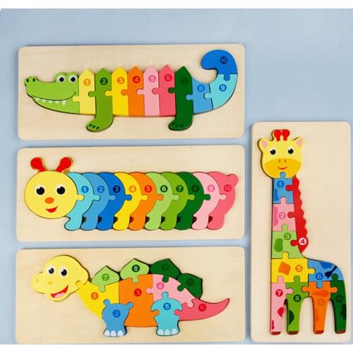 Kids Wooden 3D Cartoon Animal Traffic Wooden Buckle Toys Early Childhood Education Shape Matching Educational Toy