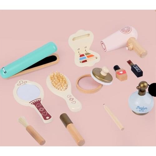 13x Kids Vanity Salon Makeup Kit Beauty Funny Simulation Nail Polish Brush Lipstick Blush Comb Wooden Cosmetic Play Set