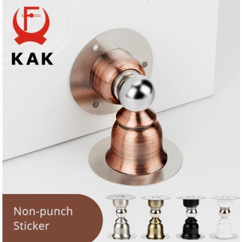 KAK Stainless Steel Magnetic Door Stopper Sticker Toilet Glass Hidden Door Holders Catch Floor Non-punch Door Stop Door Hardware
