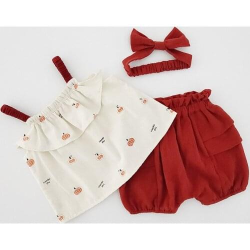 Girls Sets Summer Childrens Clothing Female Baby cotton Sling pumpkin printing Sleeveless Shirt + Shorts Two-piece 0-24m