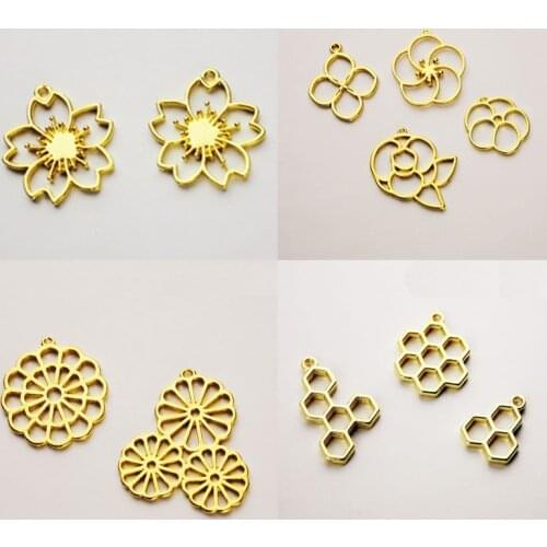 Cherry Blossom Open Bezel Connector Charm Sakura Deco Frame for UV Resin Filling Flower Jewellery Supplies 5pcs/lot Resin Bezel