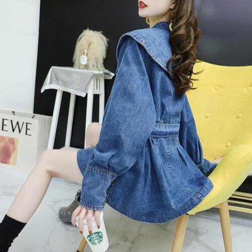 Cloak Loose Korean Denim Shirt Jacket Skirt Style Spring Coat 2020 New Fashion Sashes Windbreaker Jeans Women Slim Outwear k700