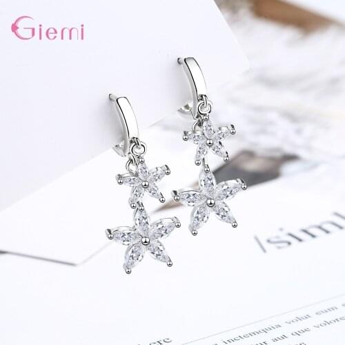 Top Sale Circles Small Loop Earrings For Woman Crystals Star 925 Sterling Silver Small Drop Earrings Fashion Wedding Jewelry