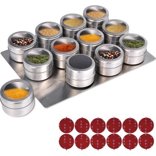 Magnetic Spice Jars With Wall Mounted Rack Stainless Steel Spice Tins Spice Sugar Bowl Kitchen Organizer And Storage Container
