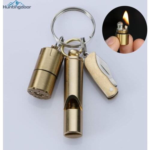 Thumb Lighter and Knife Set Super mini Field Emergency Survival Tool Sophisticated and Practical Key Chain Whistle Pendant