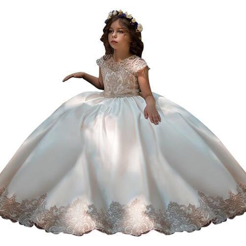 Champagne fancy flower girls dresses infantil para menina pink kids ball gowns long little girls first communion dresses 2018
