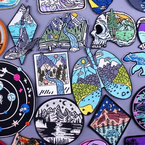 Natural Mountains Rivers Patches On Clothes Mountain Adventure Embriodered Patches For Clothing Outdoor Travel Applique Badge