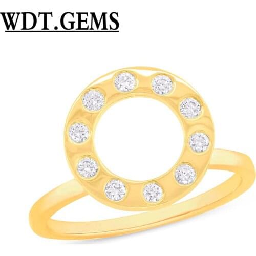 0.22CT 10K Yellow Gold Natural Real Round Cut Diamond Open Circle Cocktail Ring
