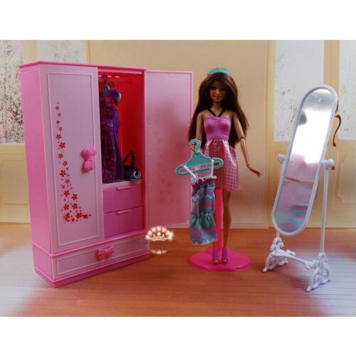 Genuine for barbie kurhn wardrobe Dream house bedroom furniture 1/6 bjd princess doll accessories roupeiro Closet Mirror set