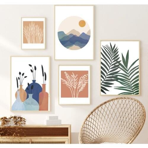 Sun Leaf Plant Reed Minimalist Landscape Wall Art Canvas Painting Nordic Posters And Prints Wall Pictures For Living Room Decor