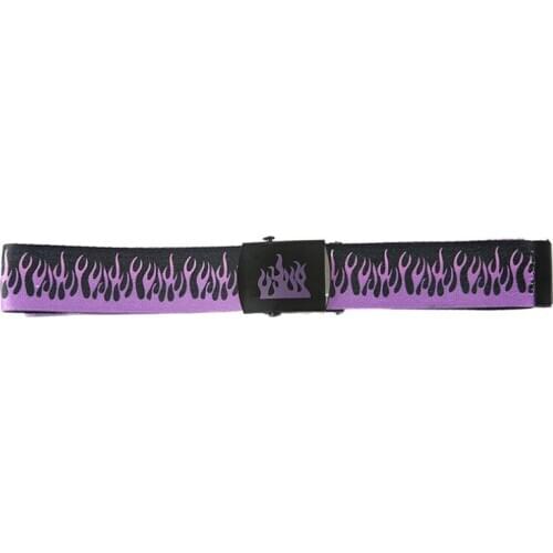 Purple Black Flame Print Belts Men Women Nylon Metal Buckle Belt High Quality Belts Male Luxury Casual Straps Waistband
