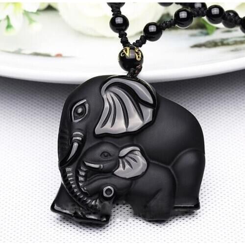 Handmade Natural Stone Carved Cute Elephant Lucky Pendant Necklace Fashion Amulet Jewelry