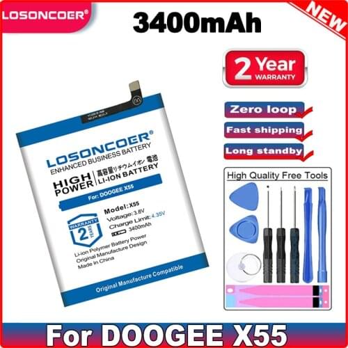 LOSONCOER 3400mAh X 55 X55 Replacement Battery For DOOGEE X55 Battery Smart Phone +Free tools+Sticker in stock