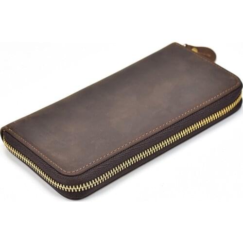 Card Bills Slim Single Zipper Long Purse with Inner Compartment Hot Fashion Genuine Leather Men Women Long Wallet Business