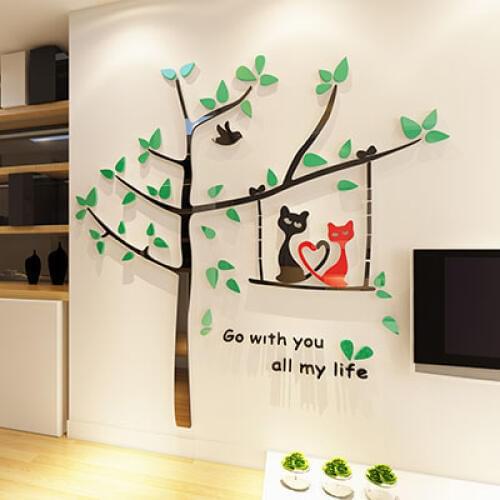 Cartoon Cat Tree 3d Crystal Acrylic-dimensional wall stickers Living room bedroom childrens room decoration