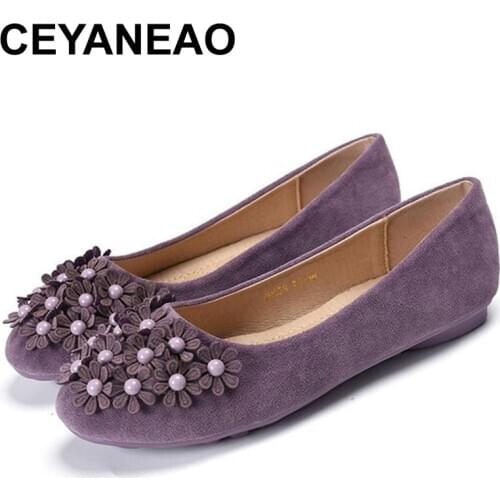 CEYANEAO2020 new women casual flat shoes woman round toe ballet flats loafers rivet polka dots girls fashion women shoes 42 43