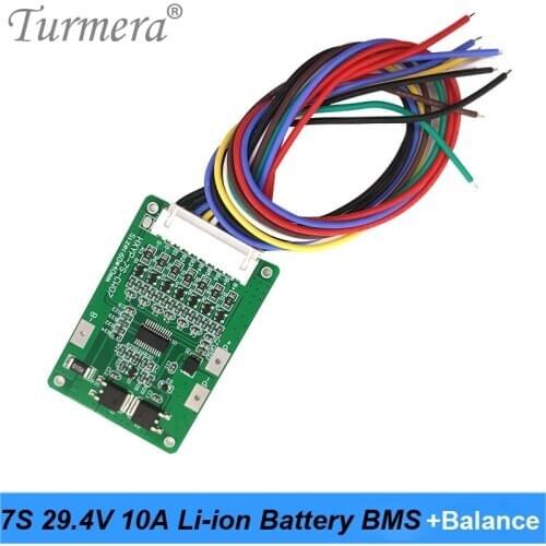 Turmera 7S 29.4V 25.2V 10A Lithium Battery BMS with Balancing and PCM Protection Board for E-scooter and Electric Bike Batteries