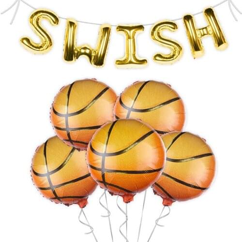 Basketball Party Decorations | SWISH Balloon Banner + Basketball Birthday Party Supplies for Boys or Girls | Mylar Foil Balloons
