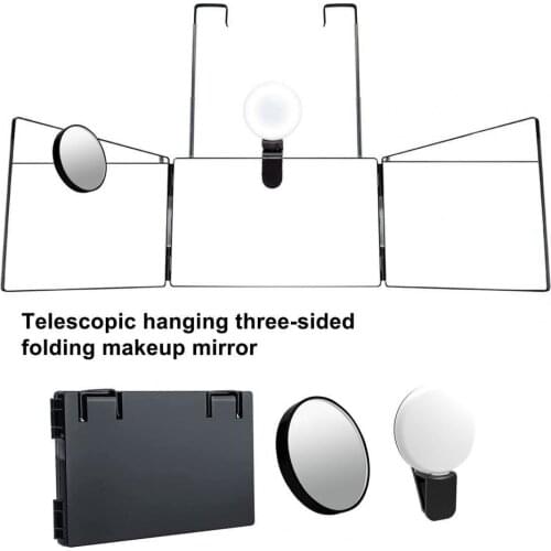 DIY Universal 3 Way Mirror with Fill Light ABS Tri-fold Self Cut Mirror Anti-fall for Bathroom