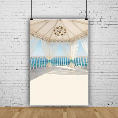 Seaside Wedding Ceremony Portrait Photography Vinyl Background Decor White Curtain Photocall Backdrop for Photo Studio Props