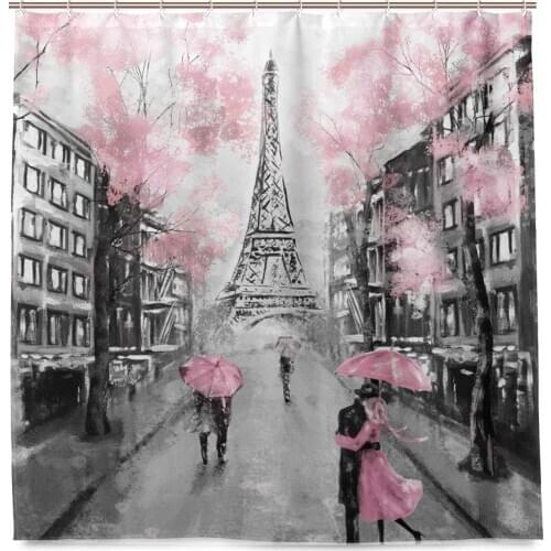 Floral Paris Tower Vintage Waterproof Polyester Bathroom Shower Curtains