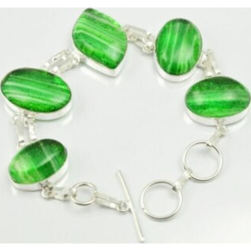 Green Sun Stone Bracelet Silver Overlay over Copper , 22 cm, B2131